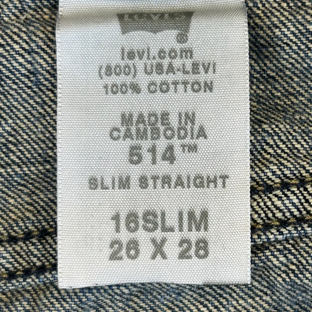 Levi's 514 Slim Straight Jeans Boys 16 Slim 26x28 Blue Denim 100% Cotton Classic